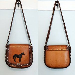 Vintage Miss Tony Lama hand tooled western horse purse